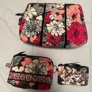 Vera Bradley Mocha Rouge Cosmetic Bag Set